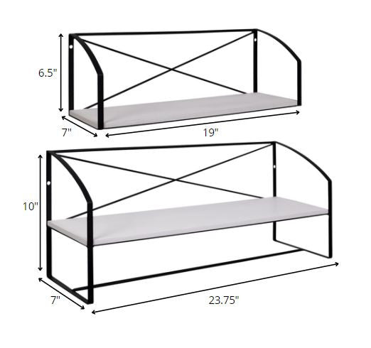 Set of Two Farmhouse Style Wood and Metal Wall Shelves