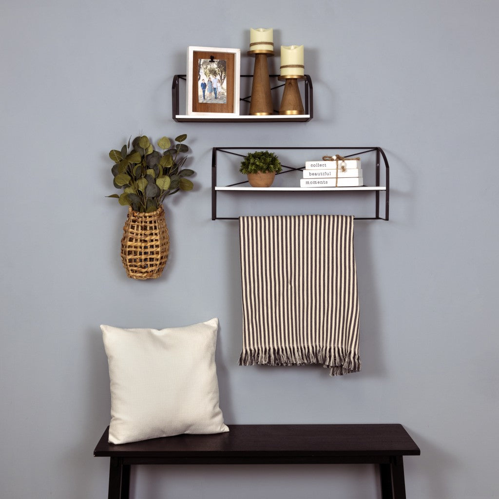 Set of Two Farmhouse Style Wood and Metal Wall Shelves