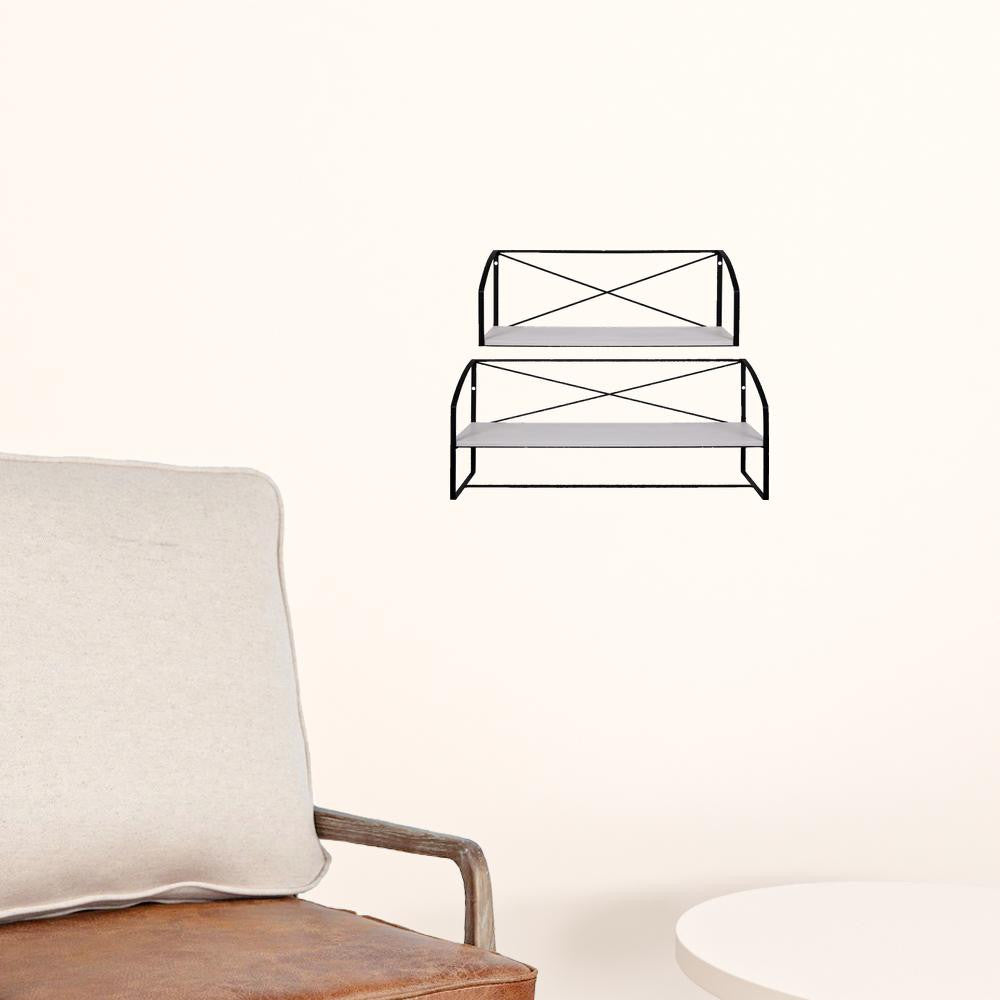 Set of Two Farmhouse Style Wood and Metal Wall Shelves