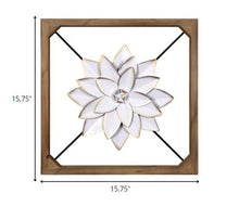 Wood Framed White Metal Flower Wall Décor