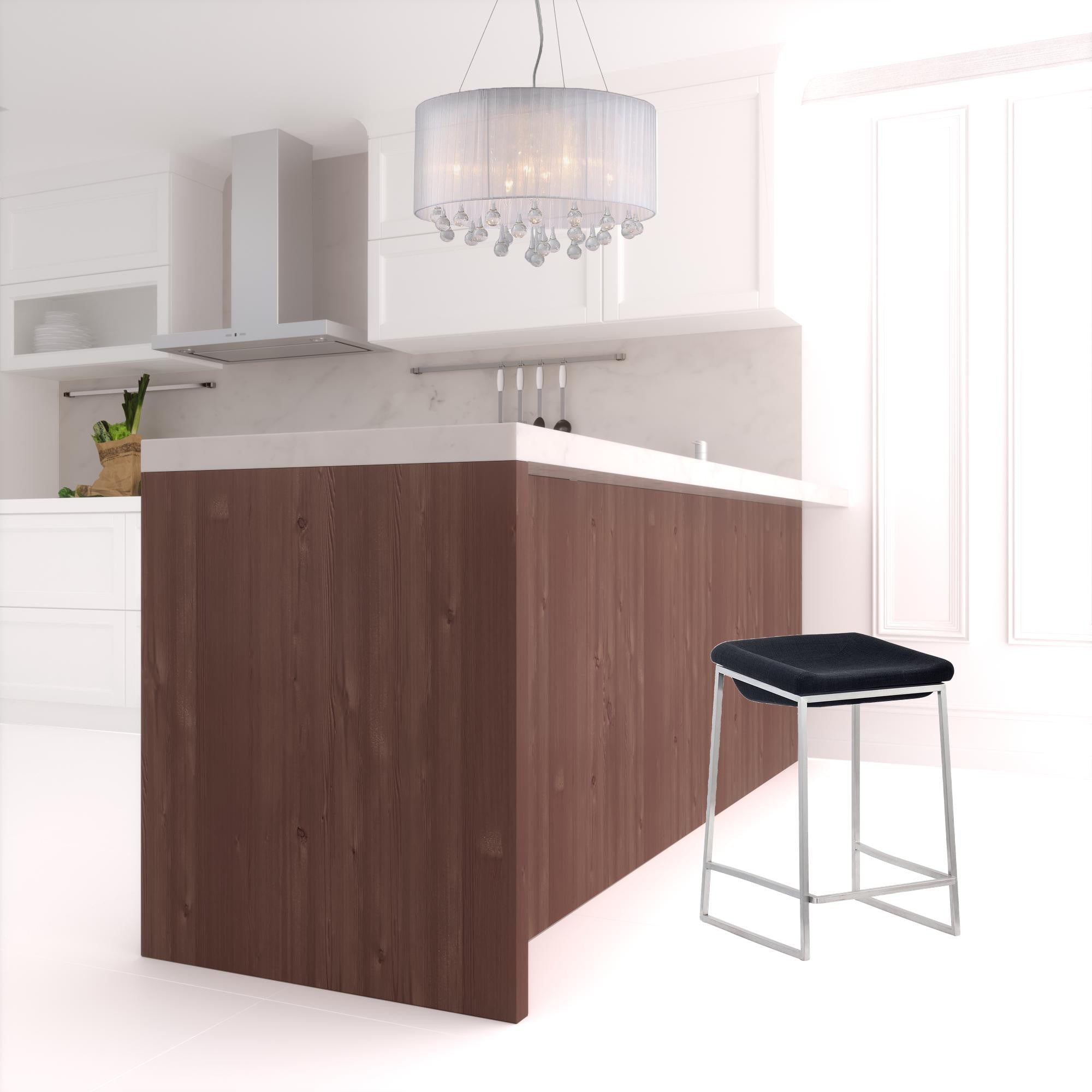 26" Black And Gray Stainless Steel Swivel Backless Counter Height Bar Chair With Footrest