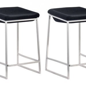 26" Black And Gray Stainless Steel Swivel Backless Counter Height Bar Chair With Footrest