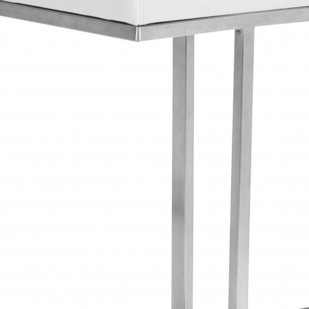 Set of Two White Faux Leather and Stainless Geometric Backless Counter Stools