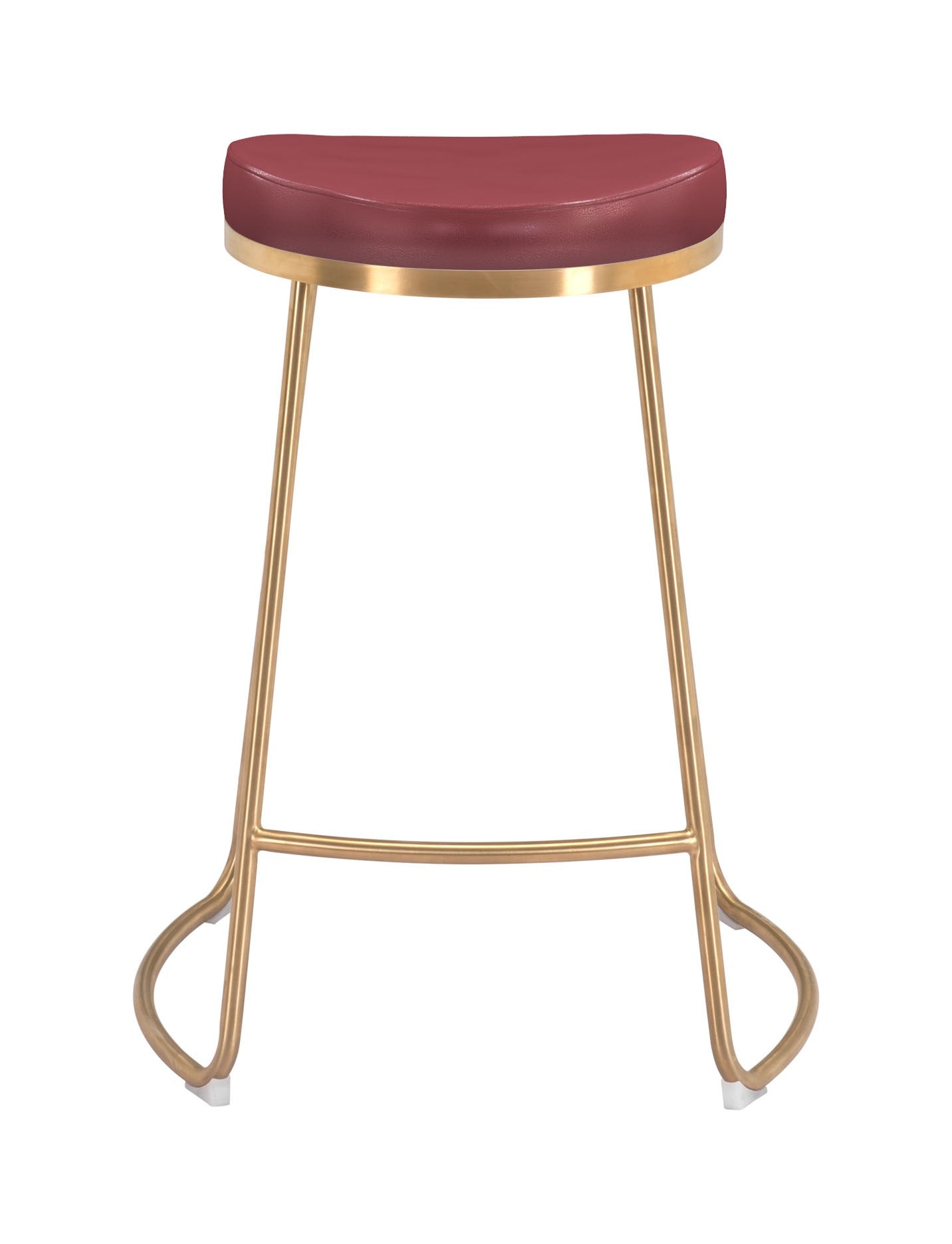 26" Red And Gold Faux Leather And Stainless Steel Backless Counter Height Bar Chair With Footrest