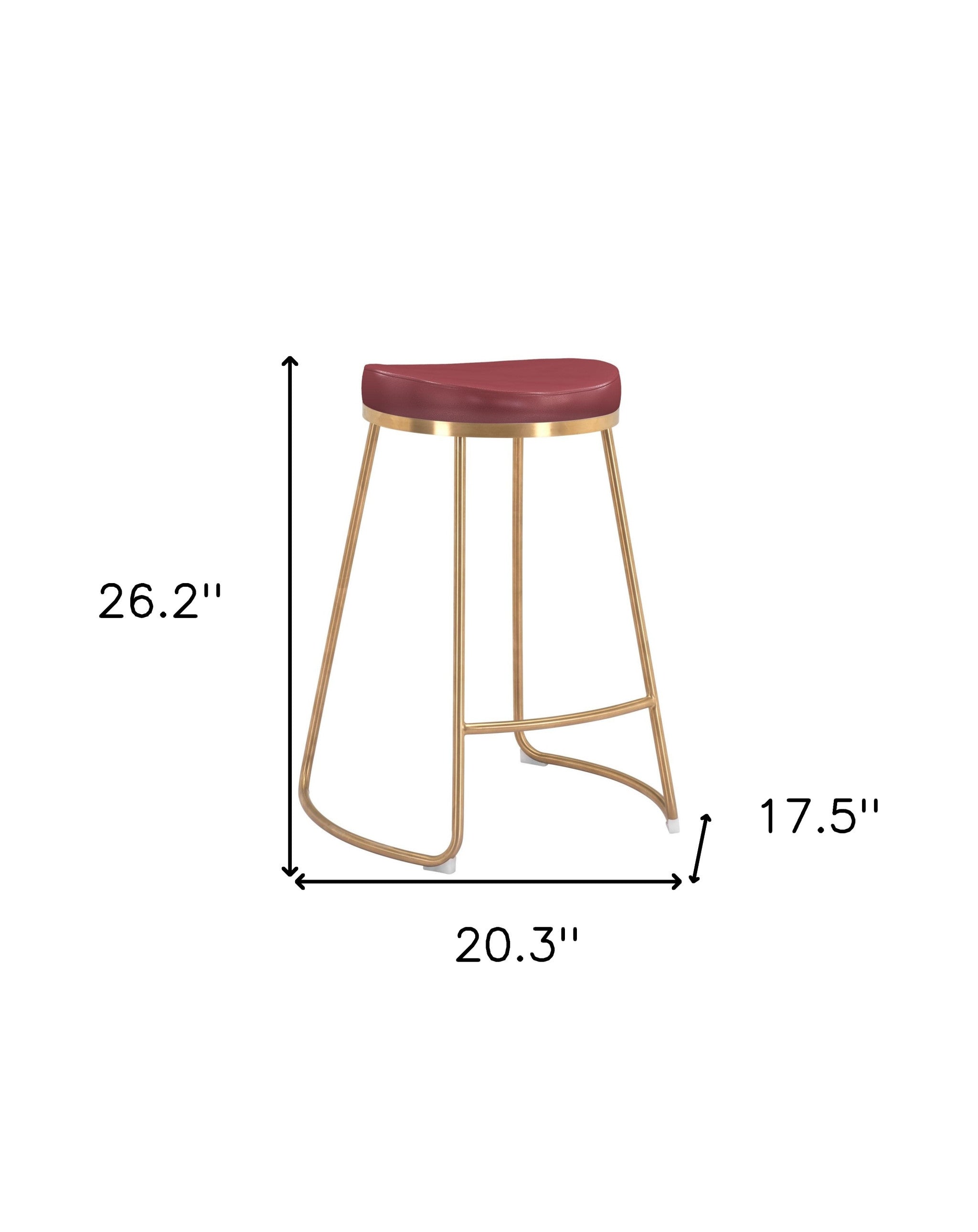 26" Red And Gold Faux Leather And Stainless Steel Backless Counter Height Bar Chair With Footrest