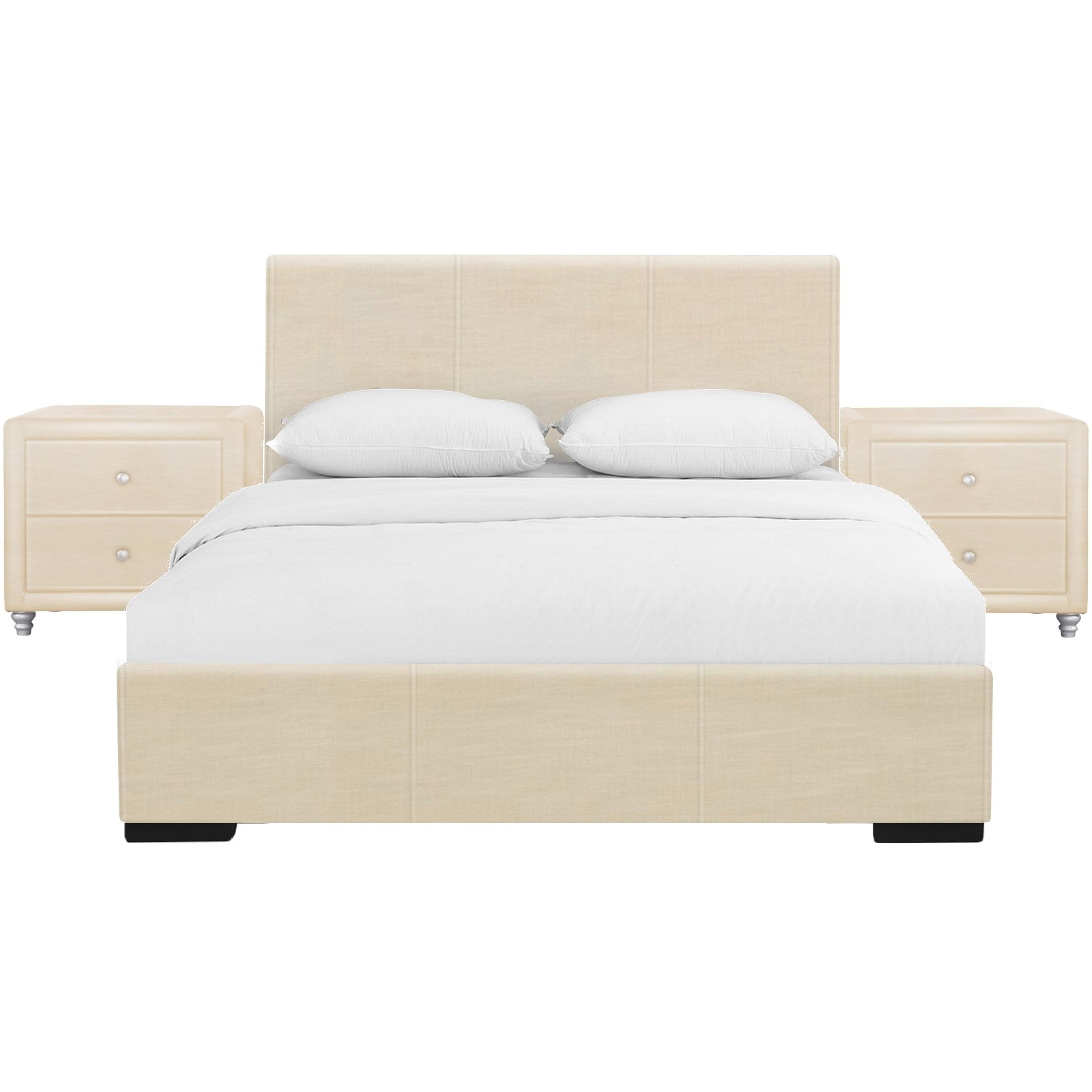 Solid Wood Beige Standard Bed Upholstered With Headboard