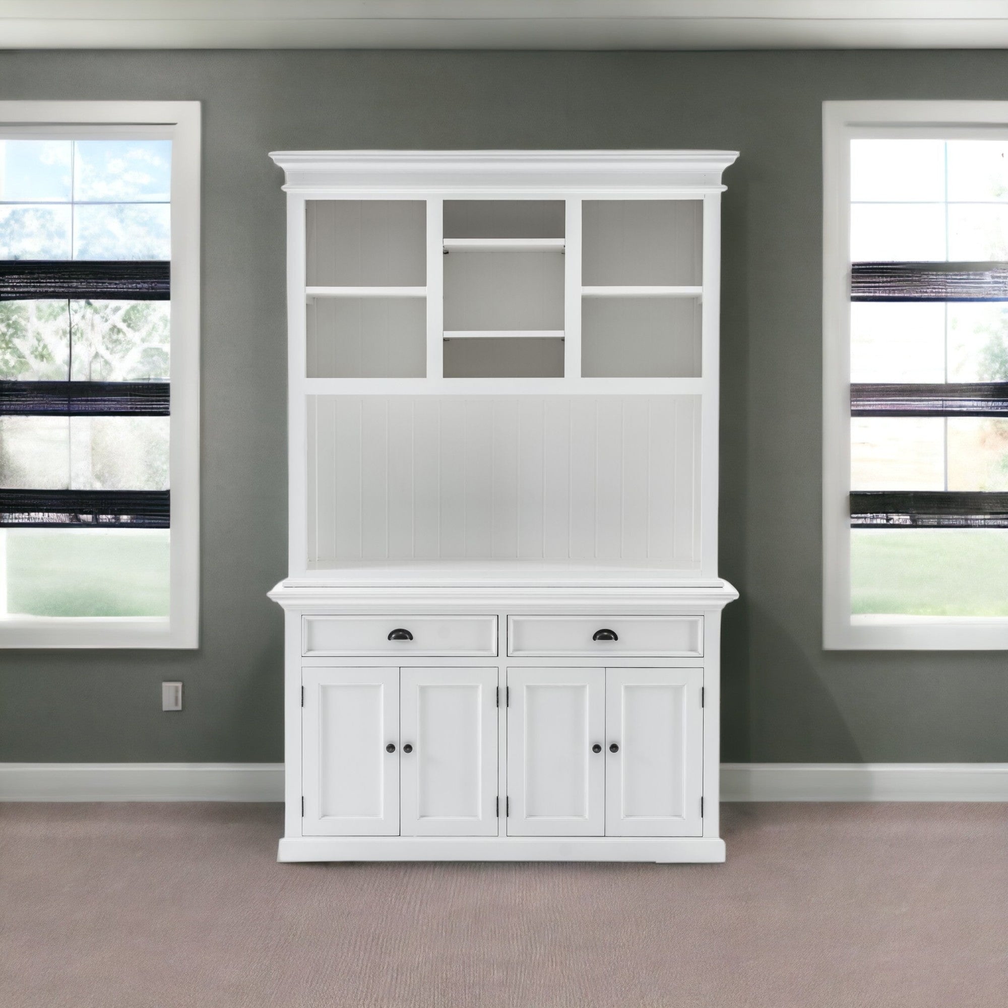 Classic White Buffet Hutch Unit with 2 Adjustable Shelves