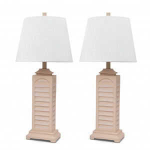 Set of 2 Cream Beige Coastal Shutter Styled Table Lamps
