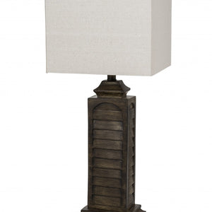 Set of 2 Brown Slatted Table Lamps with Square Shade