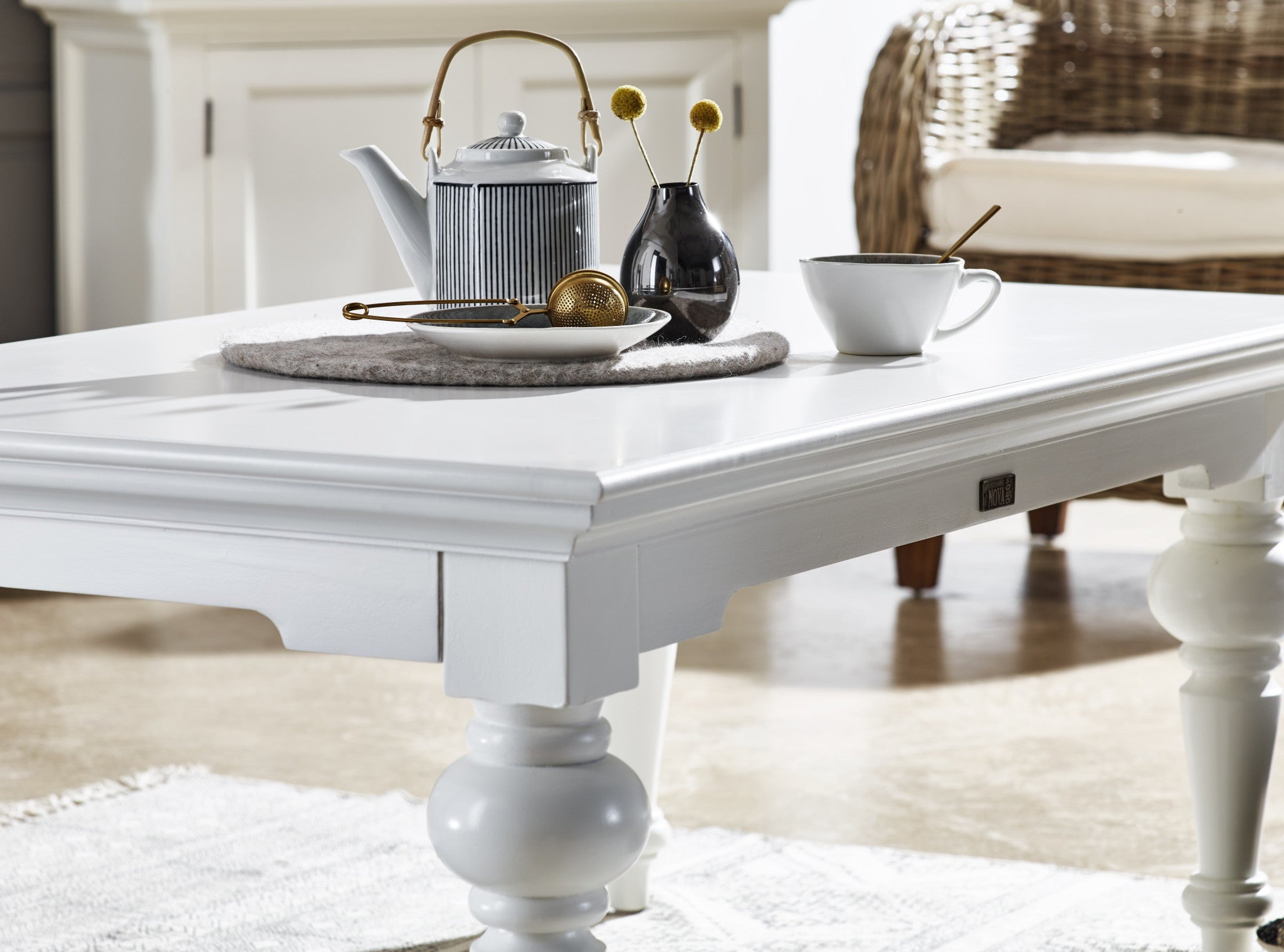 47" Classic White Manufactured Wood And Solid Wood Rectangular Coffee Table