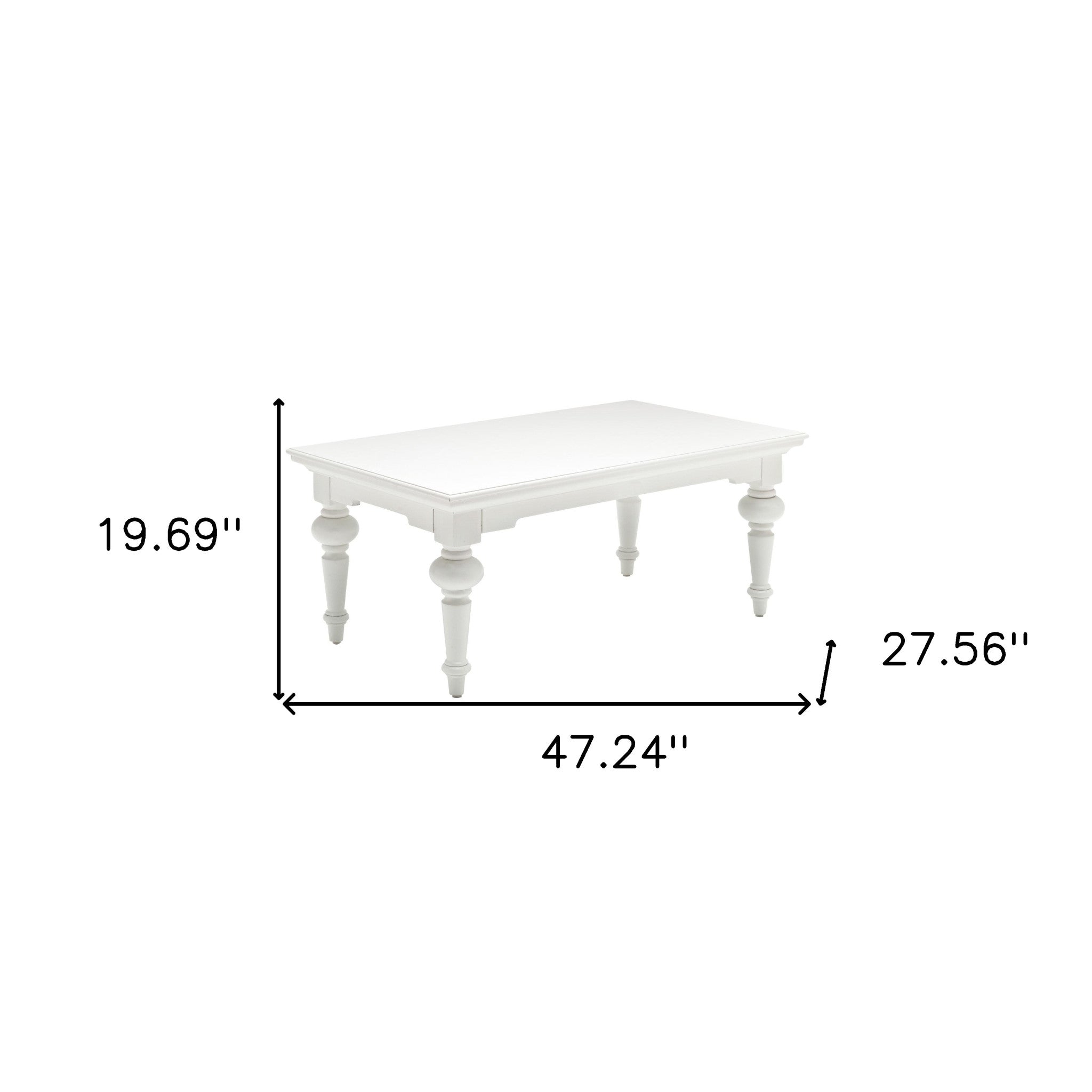 47" Classic White Manufactured Wood And Solid Wood Rectangular Coffee Table