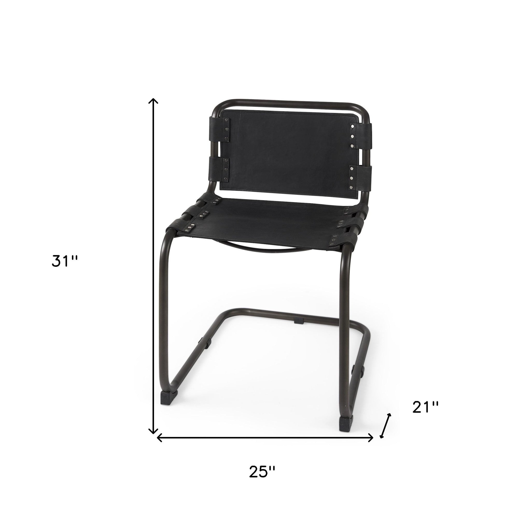 Set of 2 Black Leather Dining or Side Chairs