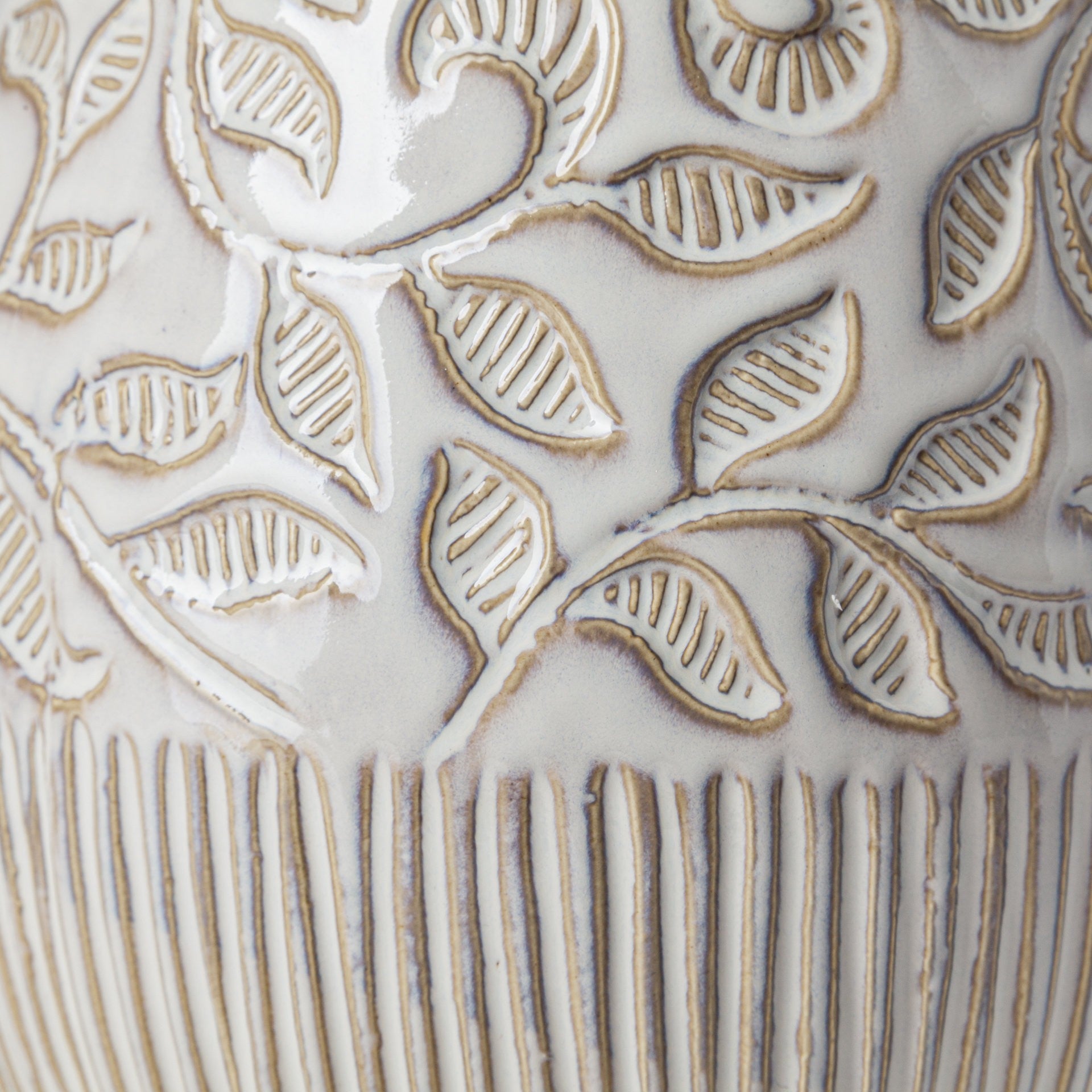 14" Carved White Ceramic Vase