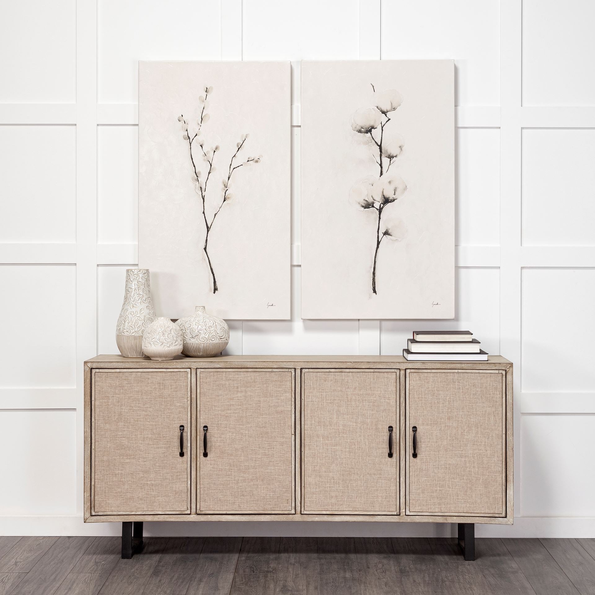 14" Carved White Ceramic Vase