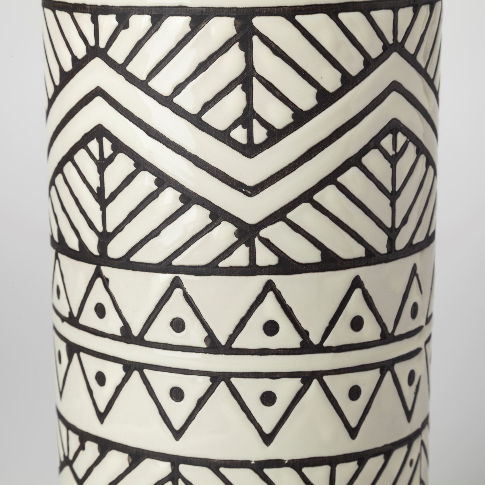 Black and Cream Tribal Geo Ceramic Vase 14"