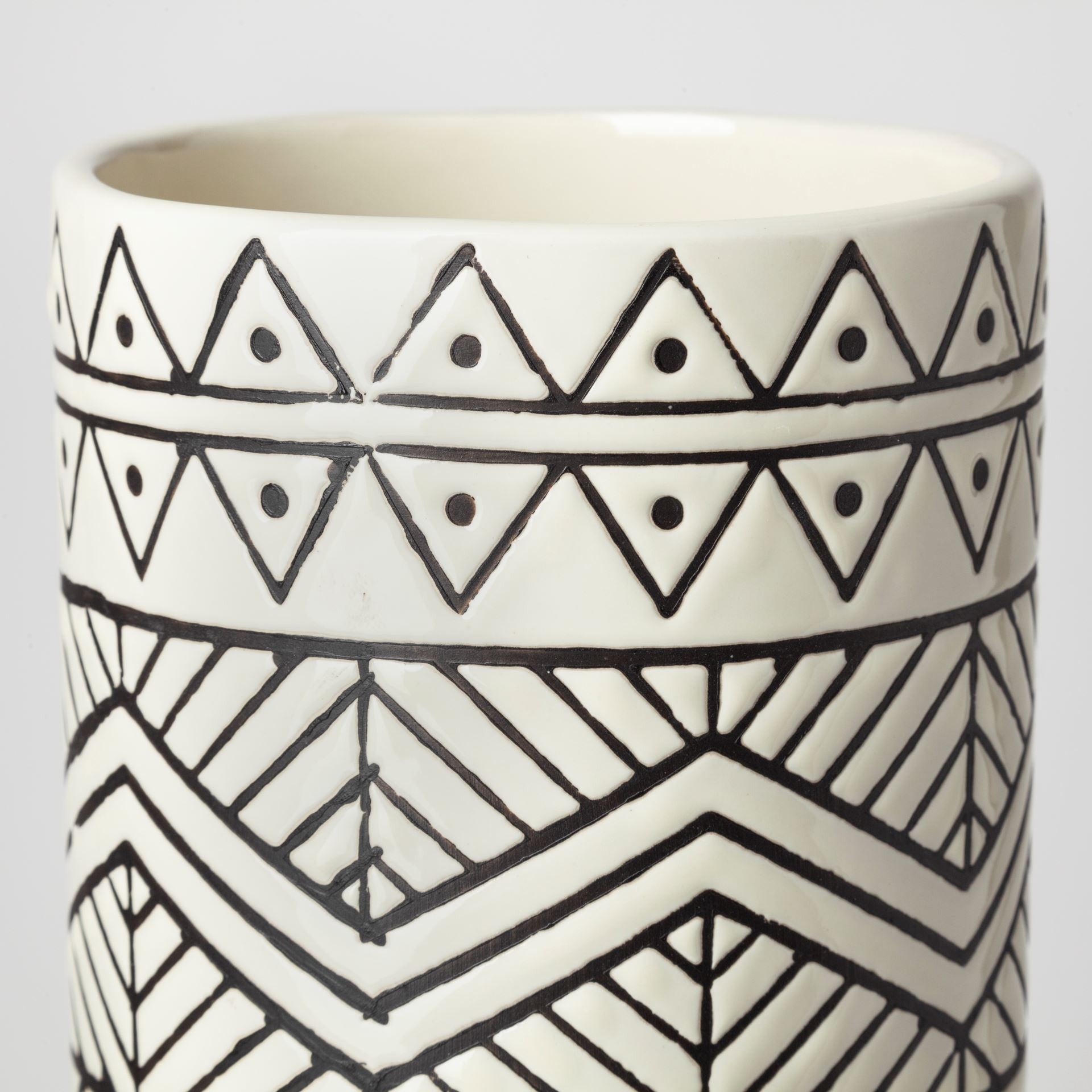 Black and Cream Tribal Geo Ceramic Vase 17"