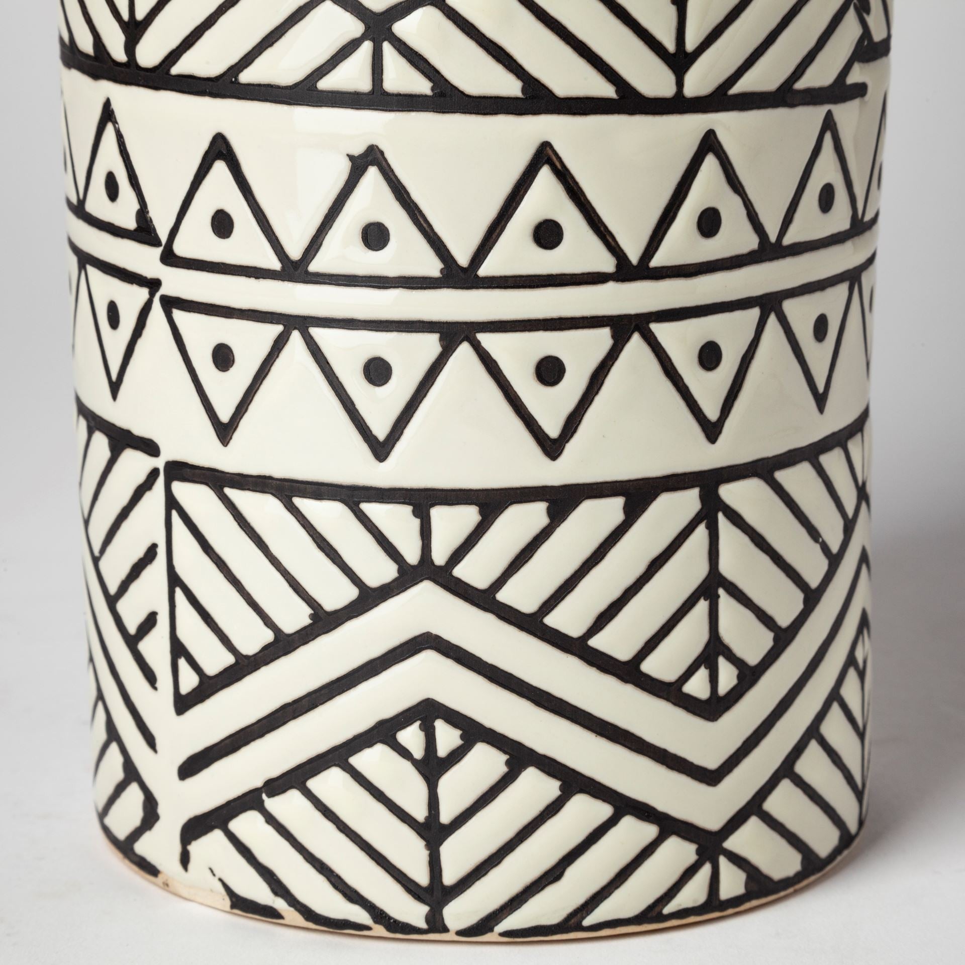 Black and Cream Tribal Geo Ceramic Vase 17"