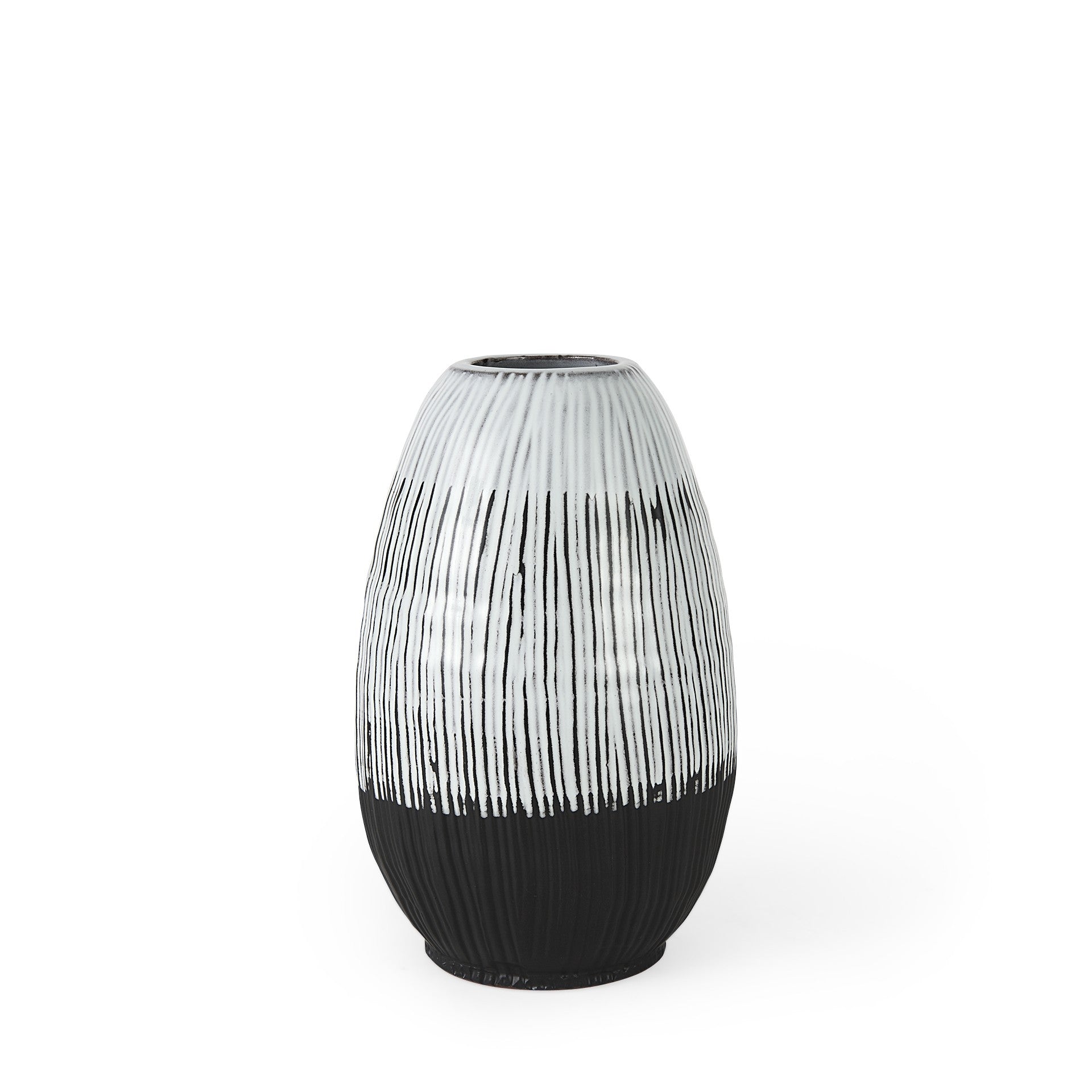Black White and Gray Patterned Lines Ceramic Vase 13"