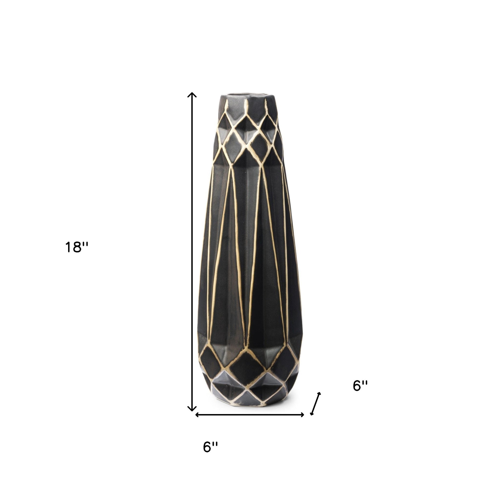 3D Geometric Pattern Black Vase