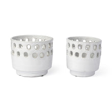 White Ceramic Vases with Hollow Details Set of Two