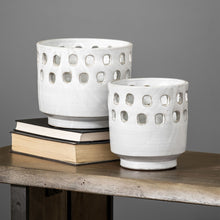 White Ceramic Vases with Hollow Details Set of Two
