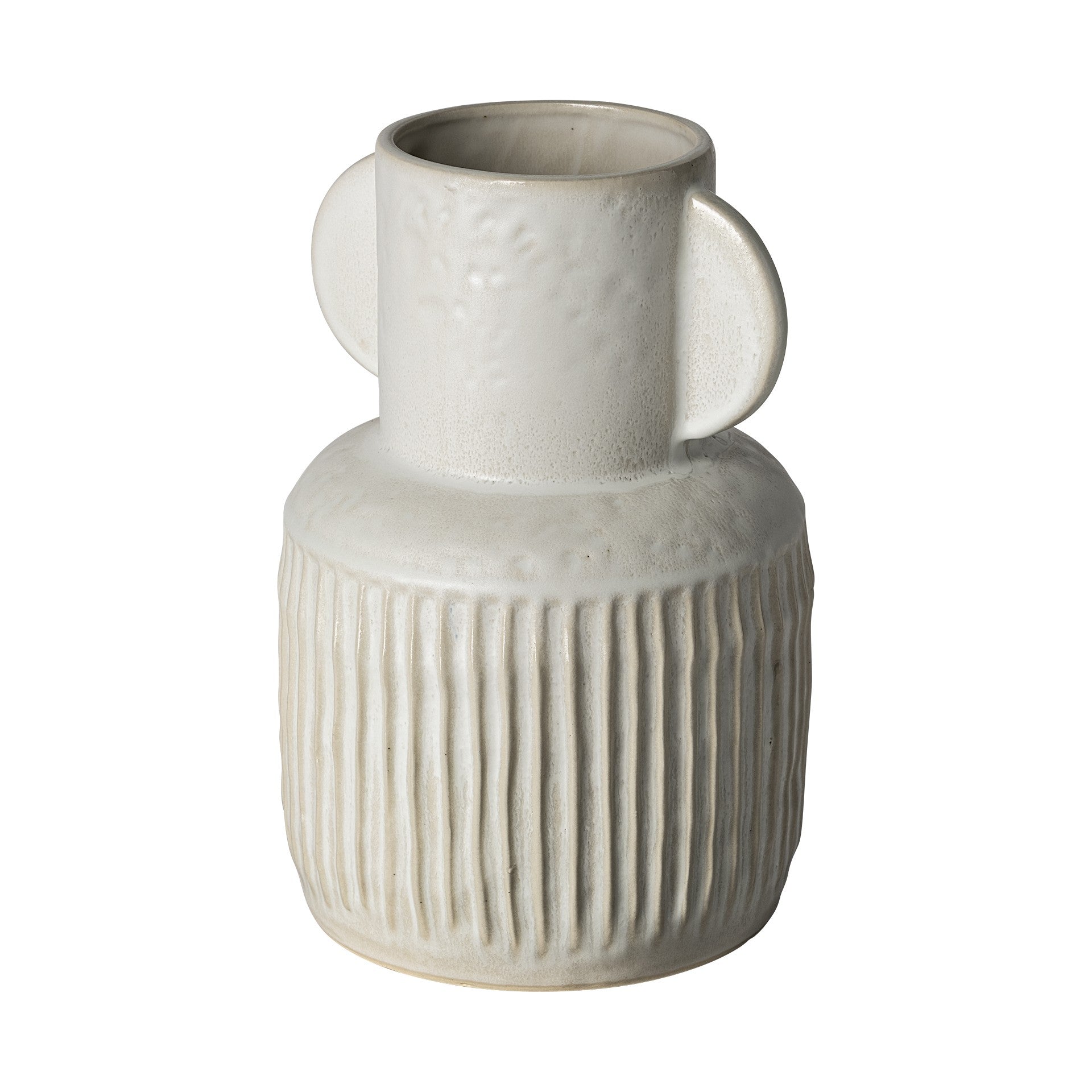 Whitewash Handled Textured Ceramic Vase 12"