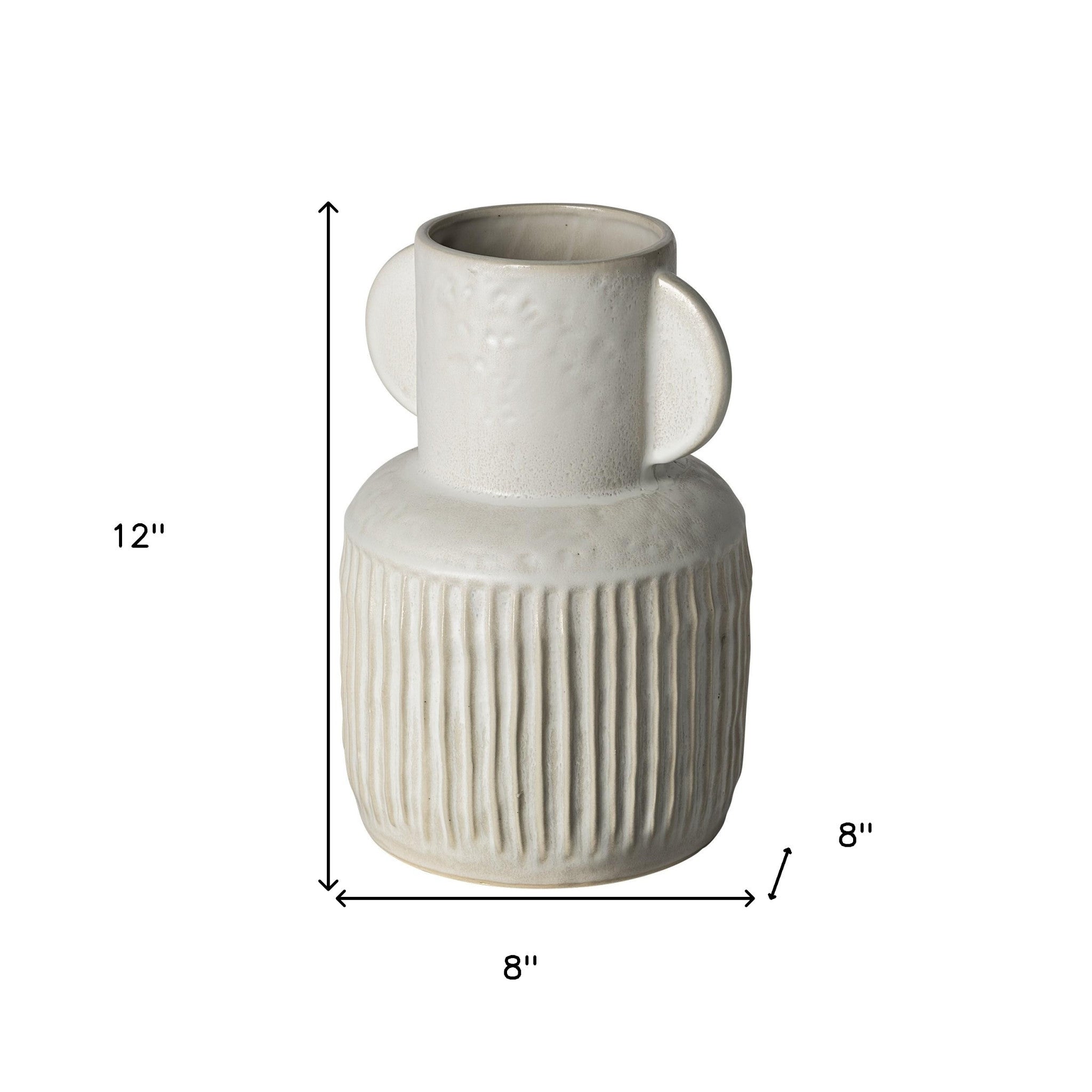 Whitewash Handled Textured Ceramic Vase 12"
