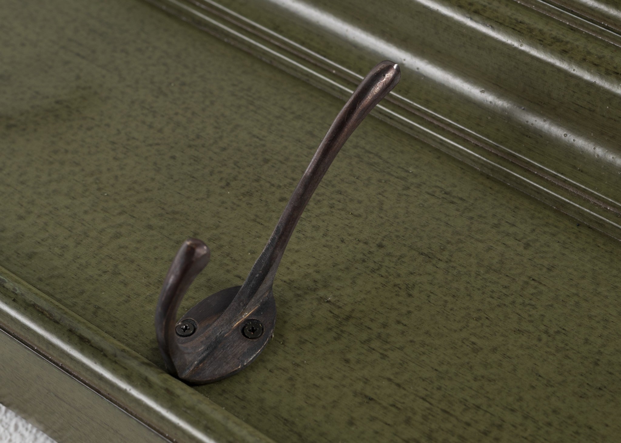 Rustic Antiqued Green Four Hook Hanging Coat Rack