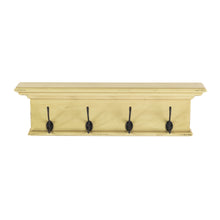 Rustic Antiqued Yellow Wood Four Hook Hanging Coat Rack