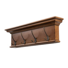 Rustic Mahogany Brown Wood Four Hook Hanging Coat Rack