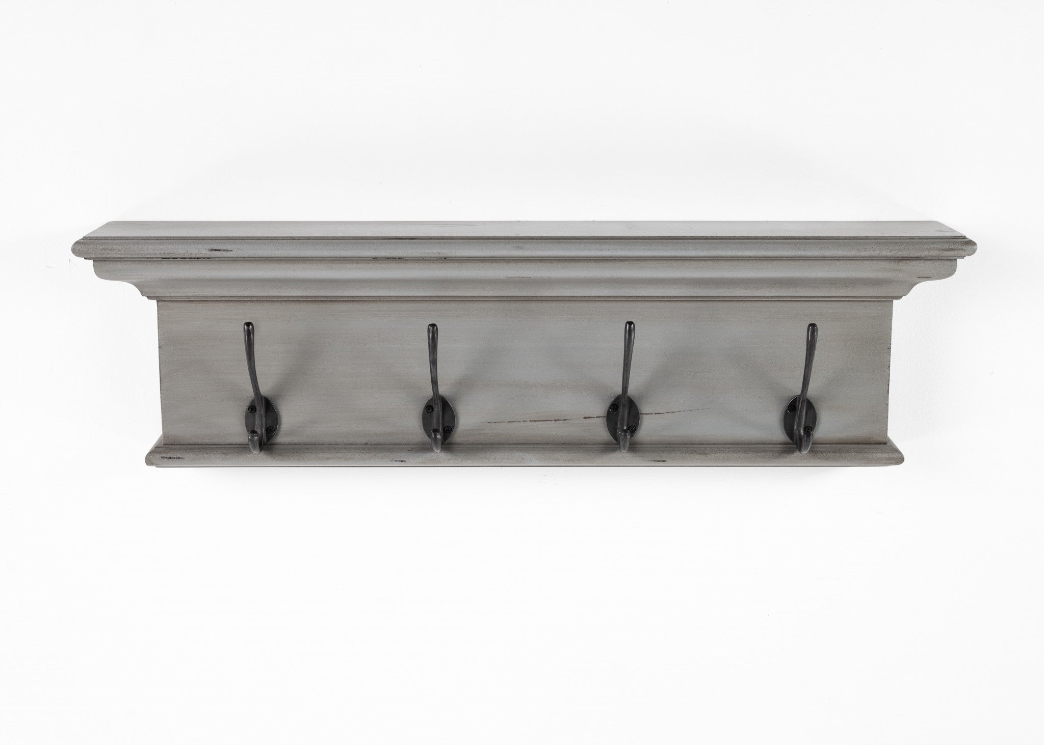 Rustic Antiqued Gray Wood Four Hook Hanging Coat Rack