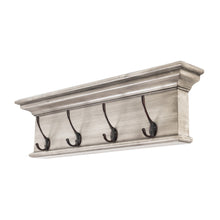 Rustic Antiqued Ivory Wood Four Hook Hanging Coat Rack
