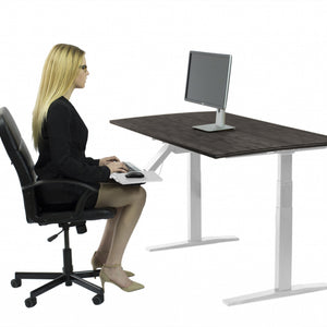 White and Black 52" Bamboo Dual Motor Electric Office Adjustable Computer Desk