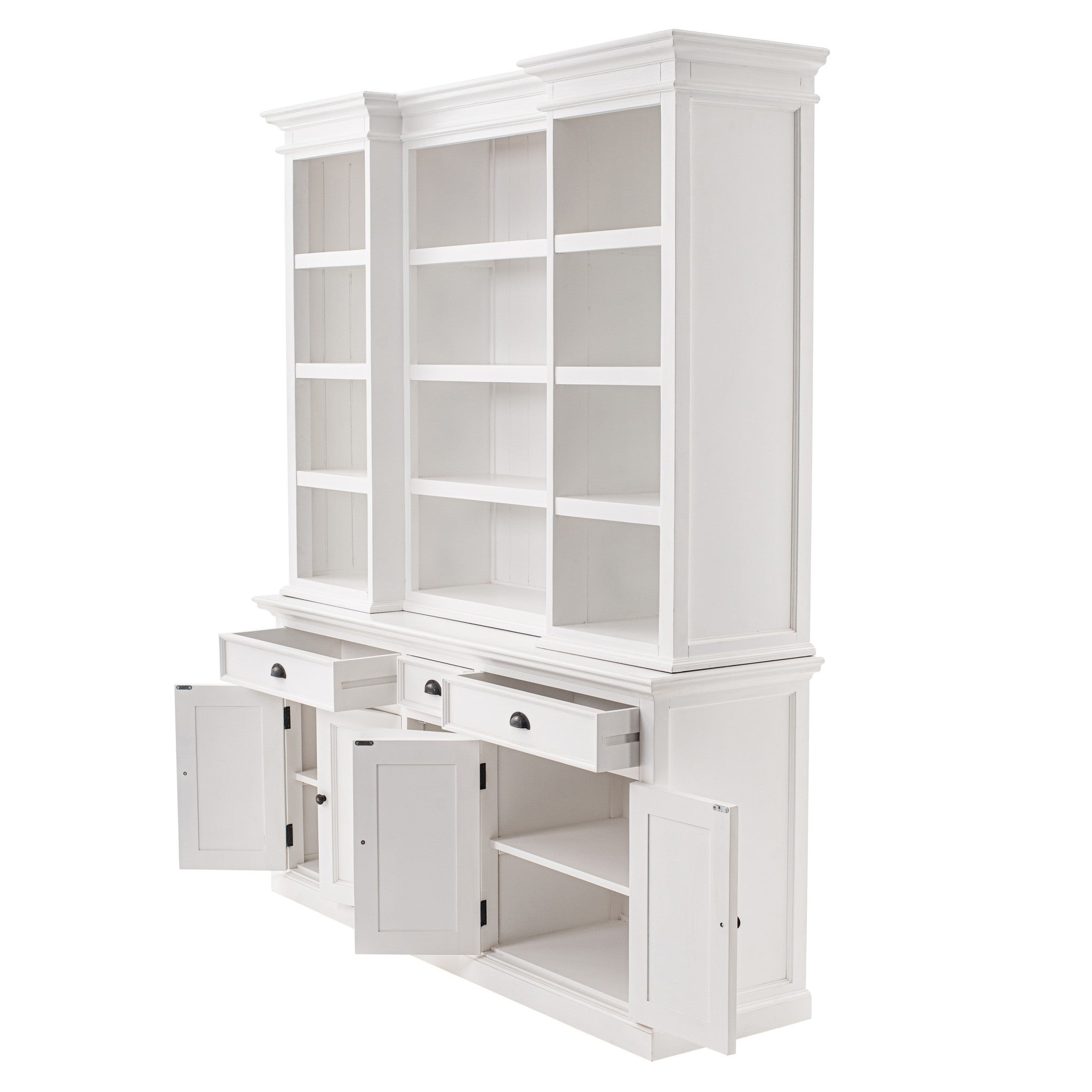 71" White Standard Dining Hutch With Eight Shelves And Three Drawers