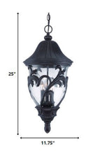 XL Three Light Matte Black Leaf Detail Hanging Light