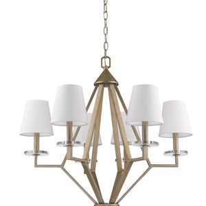 Easton 6-Light Washed Gold Chandelier With Crystal Bobeches And White Fabric Shades
