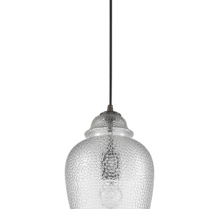 Antique Bronze Hanging Light with Textured Glass Shade