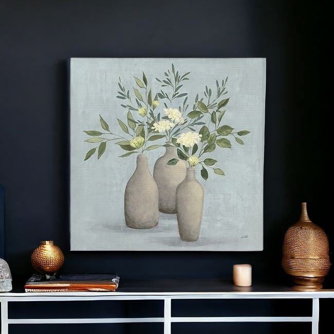 Pretty Bohemian Flowers In Ceramic Vases Unframed Print Wall Art