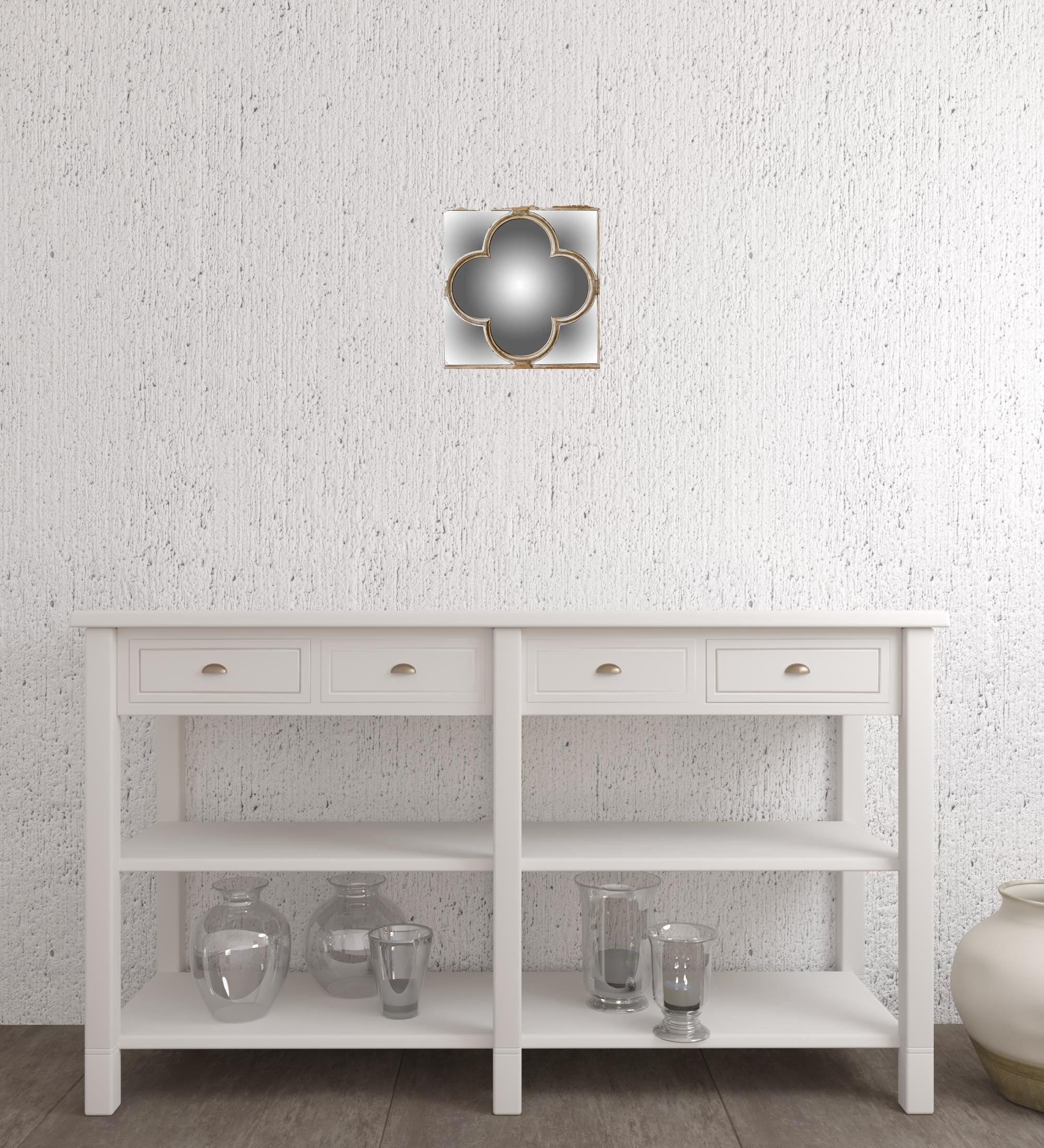 Espejo de acento cuadrado montado en la pared de 10" en marrón natural con blanqueado blanco