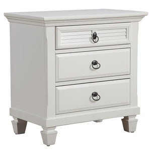 White Plantation 3 Drawer Nightstand