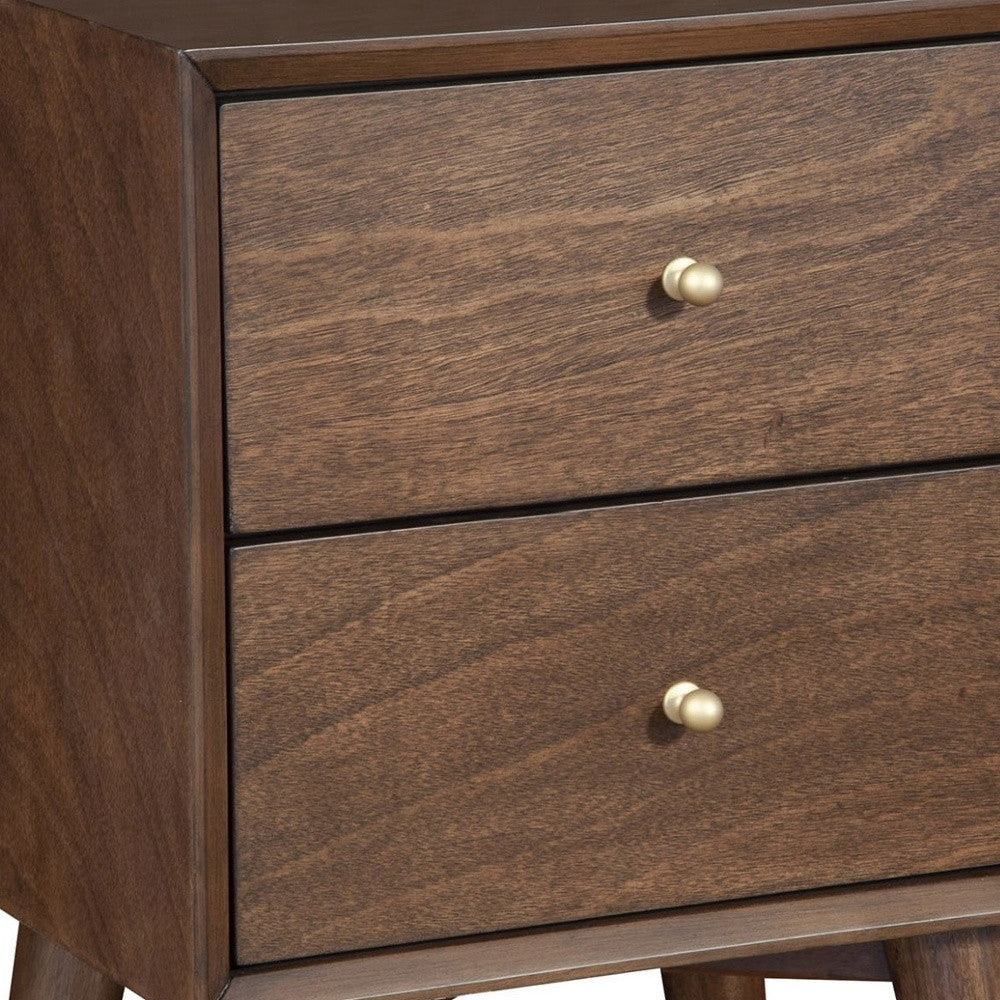 Dark Brown Century Modern Wood 2 Drawer Nightstand