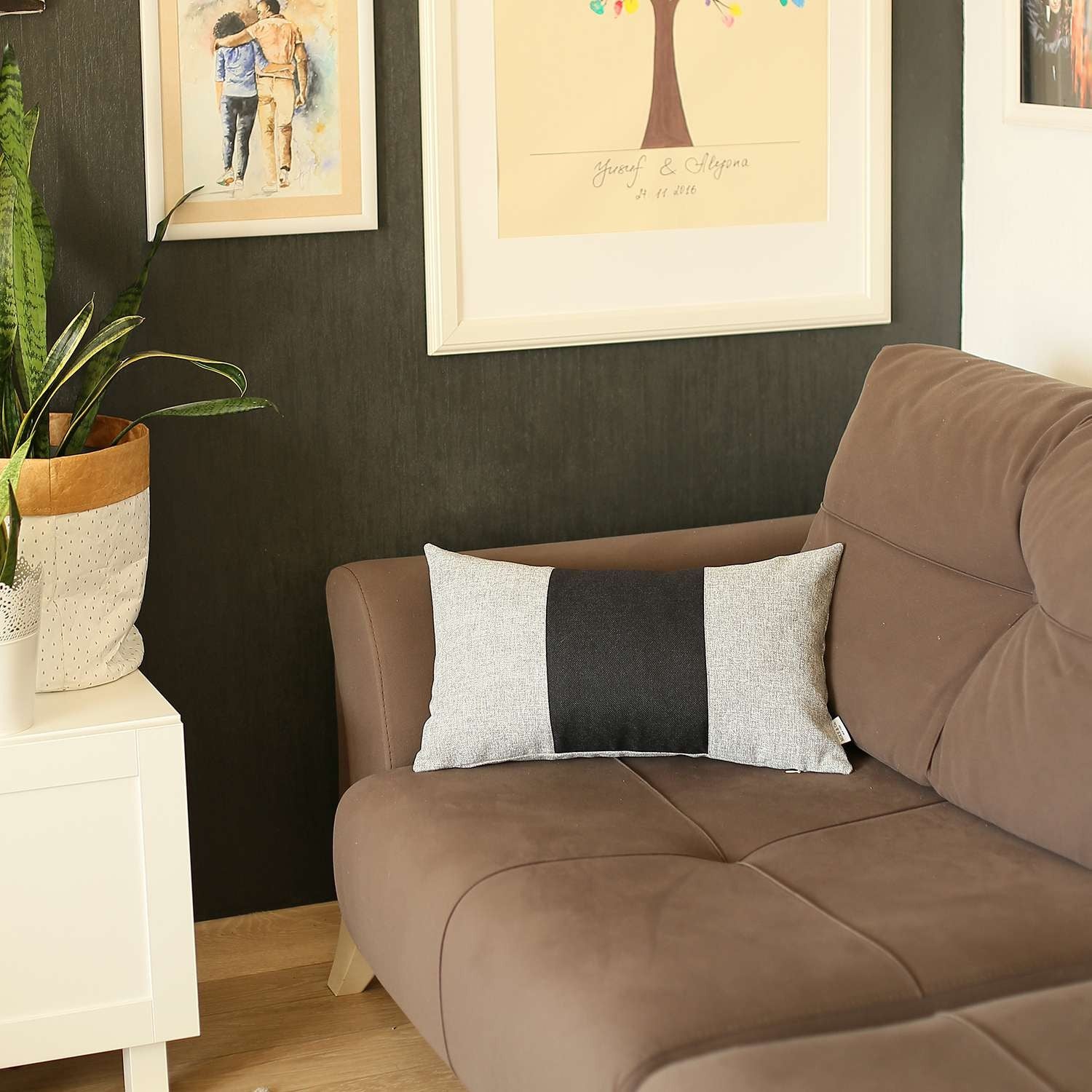 Lumbar de sección media gris y negro Cojín