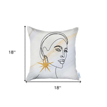 White Portrait Printed Decorative Throw Pillow