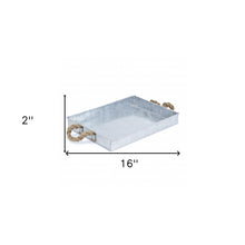 Silver Metal Tray with Rope Handles