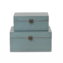 Set of Two Pale Blue Wooden Storage Boxes