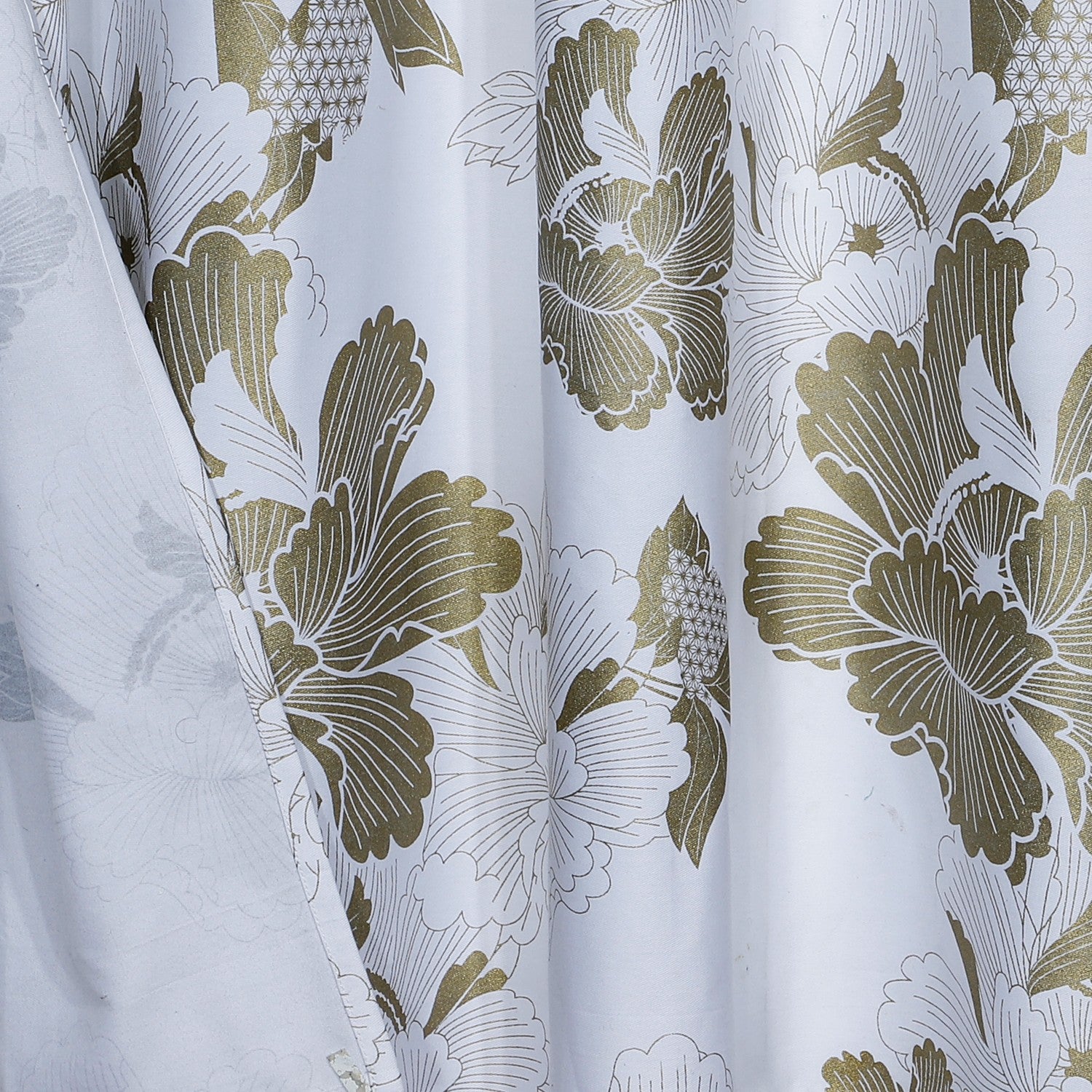 Gold and White Floral Printed Shower Curtain