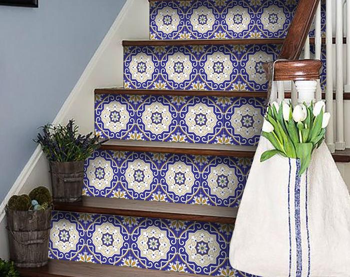 Blue White and Gold Mosaic Removable Tiles - 5" x 5"