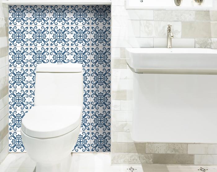 Teal And White Mosaic Peel And Stick Removable Tiles - 5" x 5"