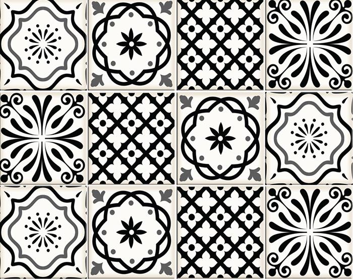 8" X 8" Black and White Multi Peel and Stick Removable Tiles