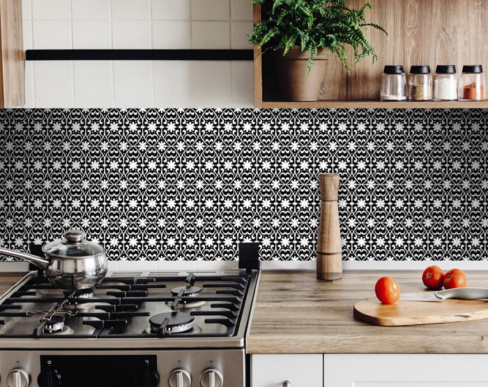 5" X 5" Black and White Floral Peel and Stick Removable Tiles